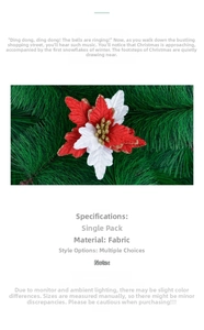 Close-up of red and white artificial Christmas flower with gold glitter and fabric petals