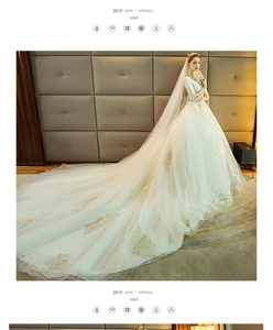 Exquisite close-up of lace embroidery and intricate floral appliques on the long bridal train