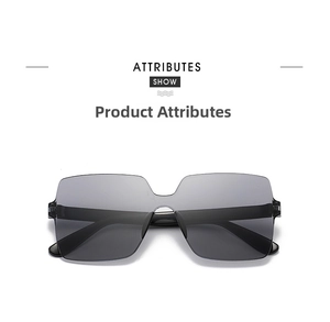 Front detail of square rimless sunglasses with grey gradient lenses and black frames