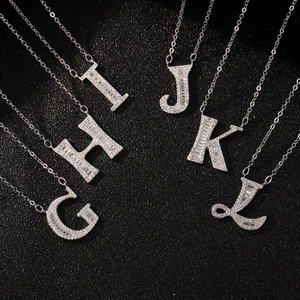 S925 silver alphabet necklaces G to L with square zircons on black background