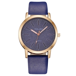 YOLAKO women's watch with blue leather strap and starry sky dial in golden case