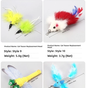 Cat wand replacement attachments featuring feather bird and plush mouse with bells