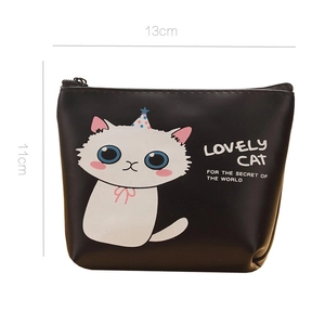 Cute black cat print PU leather coin purse with zipper and 13x11cm size dimension