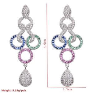 Detailed view of S925 long tassel earrings with dimensions 4.9cm by 1.9cm and colorful stones