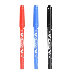 Three-color dual-tip permanent markers in red, blue, and black for fine line marking