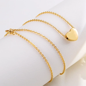 Golden stainless steel heart pendant necklace and ball stud earrings jewelry set