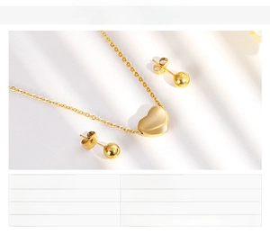 Detailed spec sheet for stainless steel heart pendant necklace and ball earring jewelry set