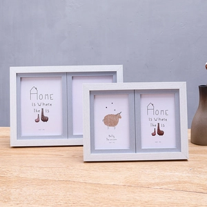 Minimalist white wood grain double photo frame set in 4x6 and 5x7 inch sizes