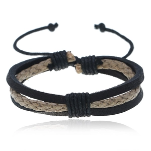 Multi-layer Adjustable Woven Cowhide Leather Bracelet With Hemp Rope Vintage Handmade Jewelry For Men And Unisex