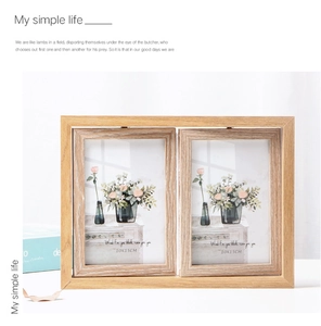 Detail of Nordic dual-sided rotating wooden photo frame with 10x15cm inserts