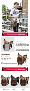 Detailed size specifications for a canvas messenger bag with internal capacity details