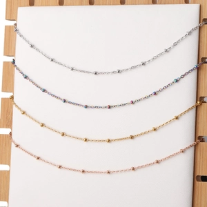 Polished stainless steel bead chains in silver, gold, rose gold and rainbow colors