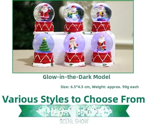 Set of 6 glowing Christmas resin snow globes with Santa and snowman, 6.5x4.5cm size