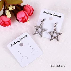 White PVC earring display card with 4x4.5cm dimensions and Fashion Jewelry text print