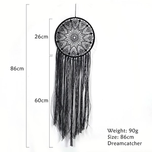 Handmade black lace dreamcatcher home decor with 26cm ring and 86cm total length
