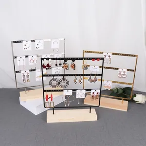 Earring Display Stand Holder Metal Iron And Wood Base Multi Hole Jewelry Organizer Nordic Minimalist Stud Rack