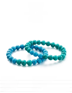 Detail of turquoise beaded bracelets with natural texture and 14g lightweight design