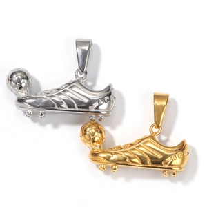 Hip hop style gold and silver stainless steel soccer shoe pendants for men