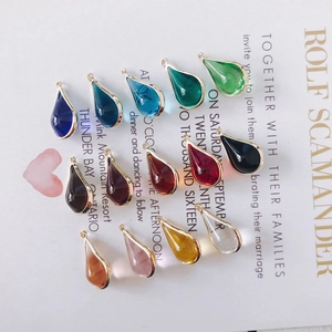 Colorful teardrop rhinestone pendants with gold copper edges for DIY earring jewelry making