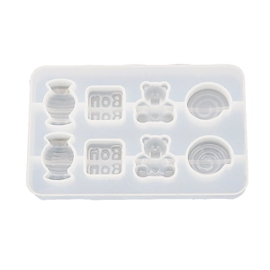 8-cavity silicone mold featuring bear, candy, and square shapes for DIY resin and soap crafts