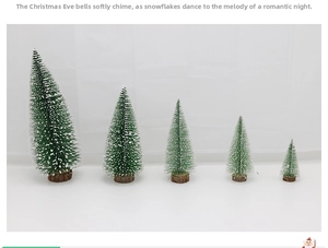 Set of 5 mini artificial Christmas trees with snow effect and natural wooden bases