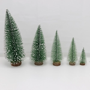 Mini Christmas Tree Artificial Pine Needle With Snow Effect Wood Base Desktop Festive Decoration