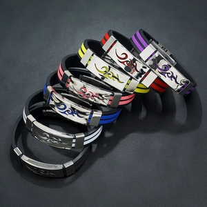 Men's stainless steel flame pattern silicone bracelets in seven vibrant colors