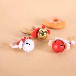 Christmas plush doll bells with rabbit ears and red polka dot bows for festive decor