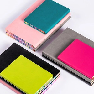 Colorful PU leather journals with rainbow edge design in multiple sizes and vibrant colors