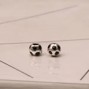 Soccer ball charm beads for DIY bracelets with silver and black textured details