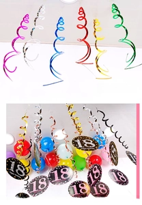 Spirali colorate per 18 compleanno con cartellini rotondi stampati Happy Birthday