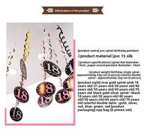 Dettaglio dei riccioli a spirale in PVC per il 18° compleanno con carta tonda oro rosa