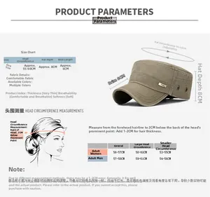 Guide des tailles pour casquette militaire homme en coton avec mesures de tête