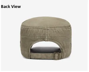 Vue arrière de la casquette militaire vintage verte avec boucle de réglage métallique