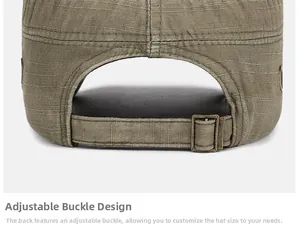 Détail arrière de la casquette militaire avec boucle réglable et texture coton délavé