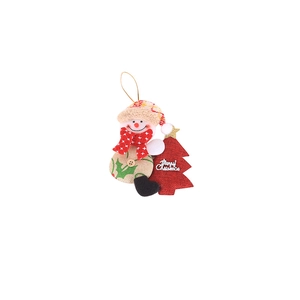 Christmas snowman plush hanger with red checkered hat and Merry Christmas tree