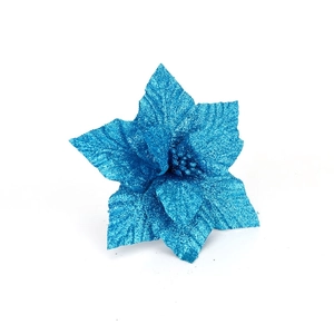 Lake blue double-layer artificial Christmas flower with glitter for DIY wreath decoration