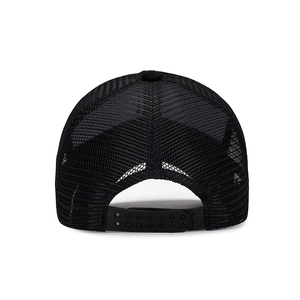 Classic black mesh trucker hat with adjustable snapback closure for outdoor sports