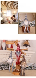 Close-up of assorted Christmas gnome plush ornaments featuring striped hats and long white beards