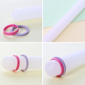 Non-stick PP plastic fondant rolling pin set with adjustable silicone spacer rings
