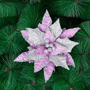Lila und silberne künstliche Weihnachtssternblume für den Weihnachtsbaumschmuck