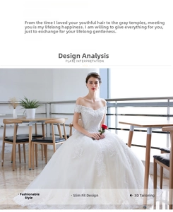 Detailed view of the elegant off-shoulder neckline with intricate lace floral appliques