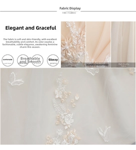 Detail of champagne bridal lace with 3D floral embroidery, sequins and pearls