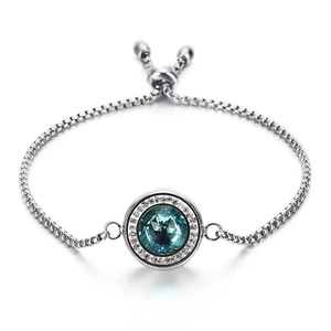 Bracelet En Acier Inoxydable Avec Pierre Gemme Ronde Et Pavé De Zircone Chaîne Bolo Ajustable Pour Femmes Bijoux