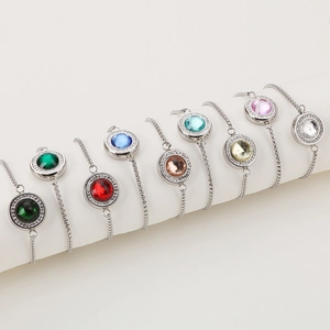 Bracelets minimalistes en acier inoxydable avec pendentifs en cristal coloré
