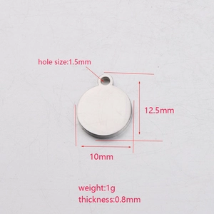 Ciondolo rotondo in acciaio inossidabile lucido per gioielli DIY con dimensioni tecniche