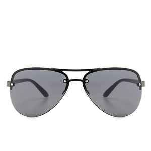 Men's fashion aviator sunglasses with dark gray lenses and semi-rimless metal frame