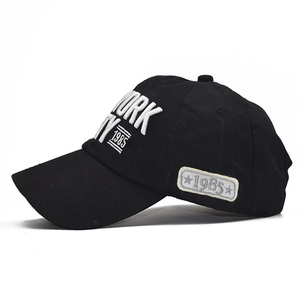 Classic black cotton baseball cap with 3D New York City embroidery and vintage patches