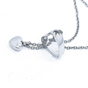 Polished stainless steel double heart urn necklace for pet or human ashes memorial