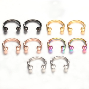 Detailed set of 10 horseshoe septum rings in black gold rose gold rainbow and silver steel